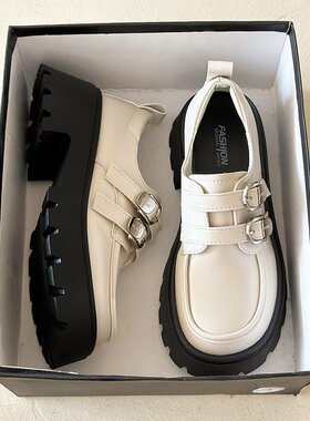 白色乐福鞋女2026春新款粗跟厚底小皮鞋百搭英伦风配裙子黑色单鞋