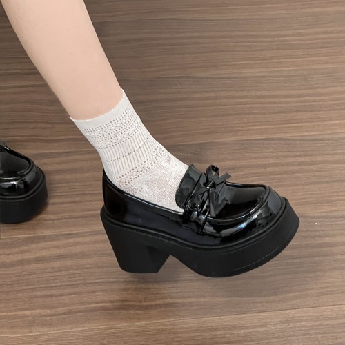 乐福鞋女黑色一脚蹬小个子女鞋