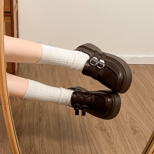 松糕厚底增高女鞋 棕色乐福鞋 英伦风小皮鞋 复古美拉德鞋 女2025新款