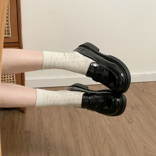 复古英伦粗跟一脚蹬乐福女鞋