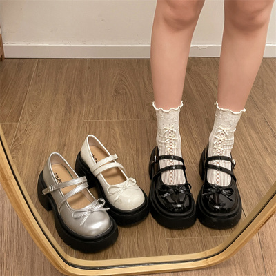 法式复古蝴蝶结玛丽珍高跟鞋