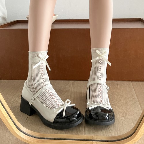 小香风单鞋高跟蝴蝶结玛丽珍鞋