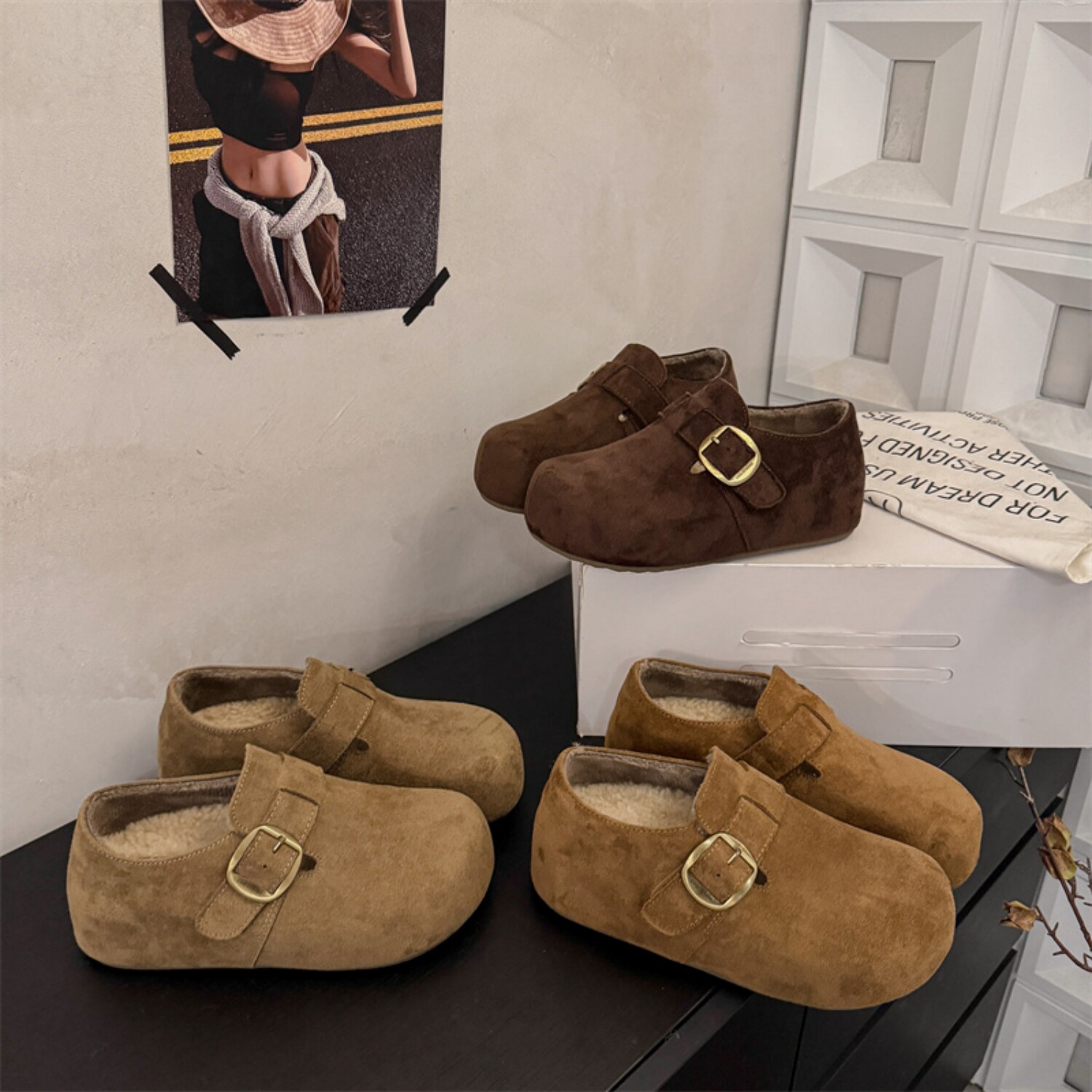 一脚蹬全包厚底棉鞋内增高加绒