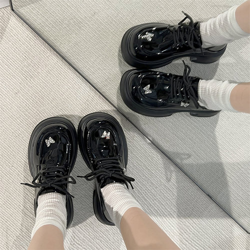 松糕底小皮鞋女厚底蝴蝶结乐福鞋