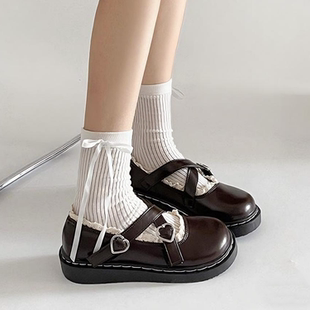 棕色玛丽珍小皮鞋女日系Lolita鞋子英伦风圆头平底配裙子厚底单鞋