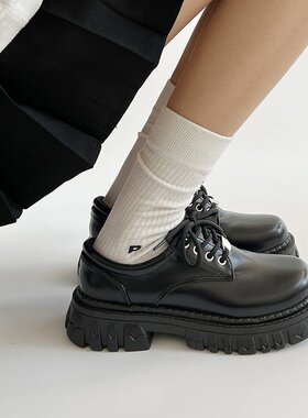 delias鞋子黑色小皮鞋女甜酷玛丽珍厚底jk英伦风矮子乐松糕乐福鞋