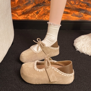 2026春季新款刺绣百搭两穿魔术贴蝴蝶结厚底内增高勃肯鞋包头拖鞋