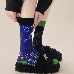 原创AB不对称鸳鸯袜~栩栩如生的图案爱了！早春男女情侣新品潮袜~