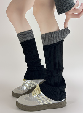 【2双装】秋冬氛围高级灰拼色袜套鲨鱼裤巨显腿长保暖护腿jk腿套