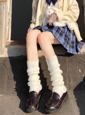 【秋冬日】辣妹黑白毛线堆堆袜子lolitajk针织女中筒冬季保暖袜套