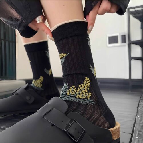 【4双装】又薄又舒服的夏日花朵袜太美了~夏天透气薄款女袜堆堆棉