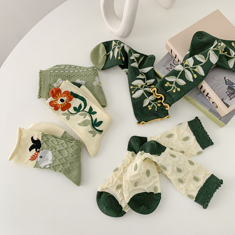 【3双装】袜子女中筒植物森系女袜学院风日系韩国长袜潮流春秋袜