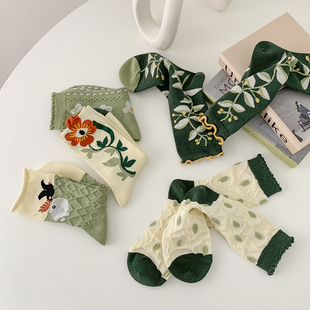 袜子女中筒植物森系女袜学院风日系韩国长袜潮流春秋袜 3双装