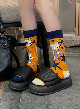 WMYSOCKS AB个性不对称卡通图案日系鸳鸯创意辣妹网红男女中筒袜