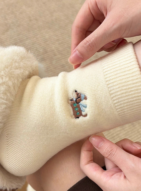 【5双装】羊毛堆堆袜子女秋冬加绒加厚保暖中筒袜可爱羊绒长筒袜