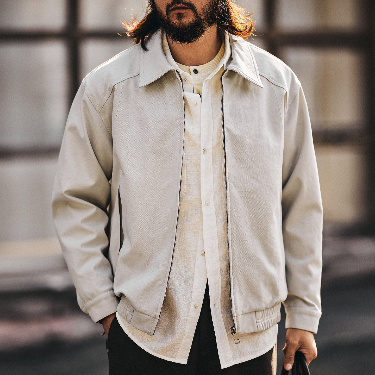 高端老钱风设计轻量化翻领外套男春季潮牌宽松痞帅休闲夹克