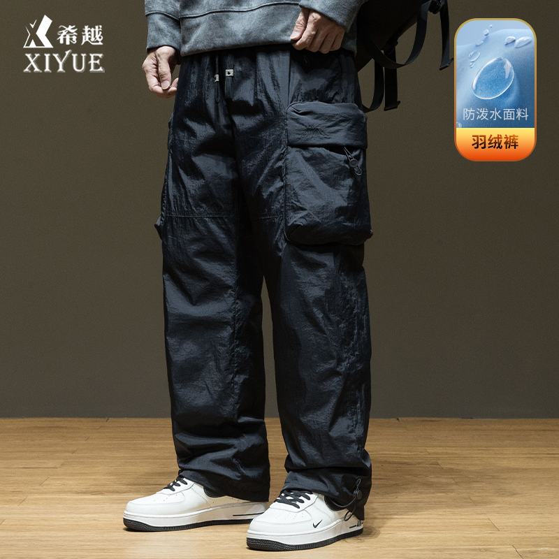 户外防风工装羽绒裤男外穿2024冬季新款宽松大码直筒保暖长裤子潮