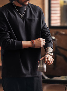 格蓝鹿美式重磅长袖T恤男2026春季潮牌宽松简约黑色上衣休闲男装