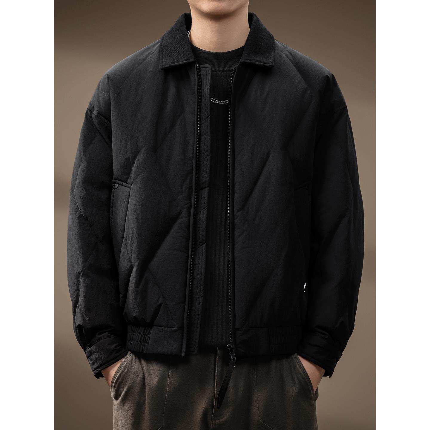 高端法式菱形格拼接羽绒服男士简约外套冬季新款宽松休闲保暖夹克