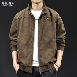 潮牌夹克秋冬款 复古颗粒感柔软休闲外套男士 2025新款 工装 立领 大码