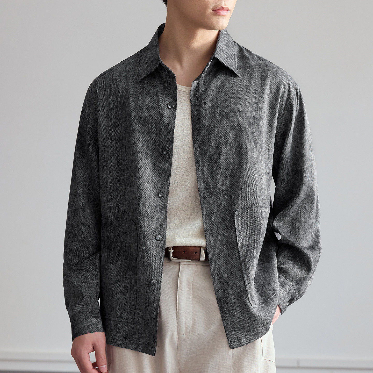 潮流迷彩长袖衬衫男士2026春季新款轻薄垂感上衣宽松大码外套