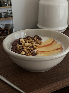 朴简杂货 简约厚实米灰色陶瓷汤碗 酸奶燕麦碗 8422