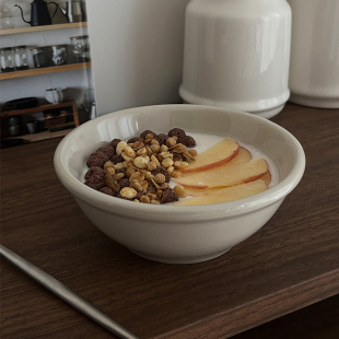 朴简杂货 简约厚实米灰色陶瓷汤碗 酸奶燕麦碗 8422