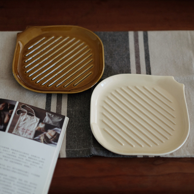 日式陶瓷沥油盘烤盘早餐盘