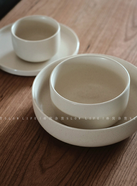 朴简杂货 温柔米色斑点陶瓷汤碗饭碗简约风家用面碗早餐盘8481