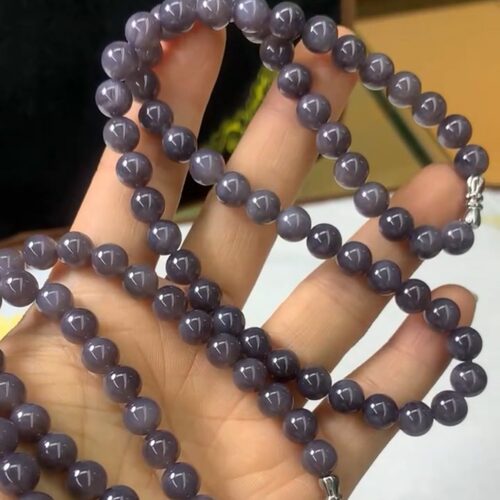 原矿俄料和田玉烟紫色8m项链妈妈链帝王紫色无杂水头足直播货源