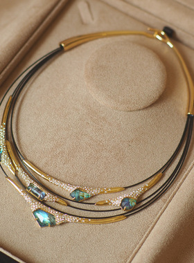 鬼才设计师alexis bittar中古镶钻皮质鲍鱼贝镶嵌欧美风重工时尚