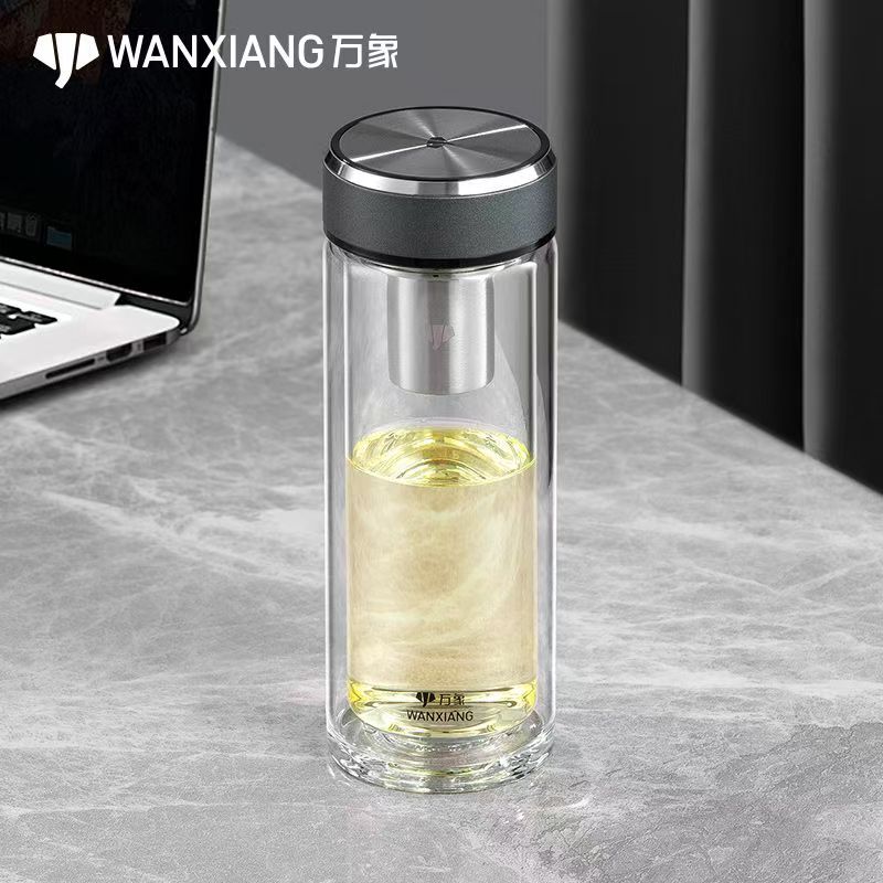 万象商务双层便携玻璃杯男茶杯大容量办公泡茶杯车载水杯子V336RL图片