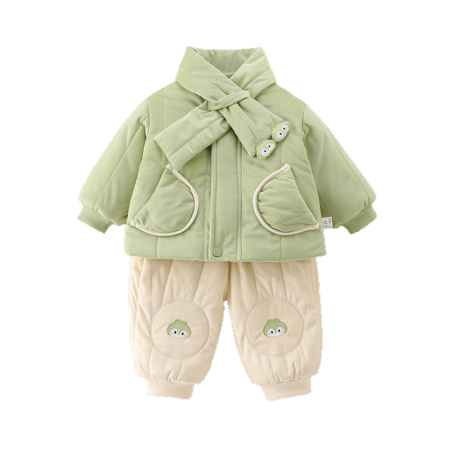 婴幼儿棉服冬装套装男宝夹棉加绒上衣裤子两件套加厚保暖分体衣服