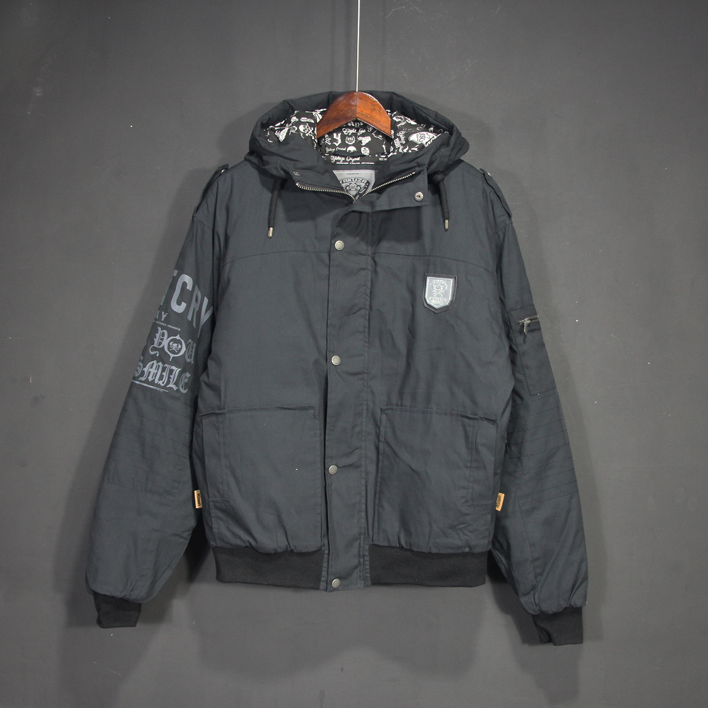 外贸俄罗斯冬季纯棉复古连帽夹克男印花加厚保暖工装户外棉服男装