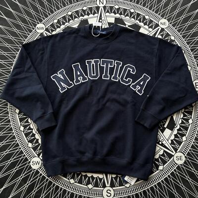 NAUTICA 长谷川日系复古简约风胸前贴布刺绣字母圆领卫衣情侣款