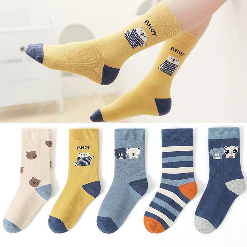 10双儿童袜子男童春秋卡通动漫秋冬中筒中大童学生透气宝宝袜