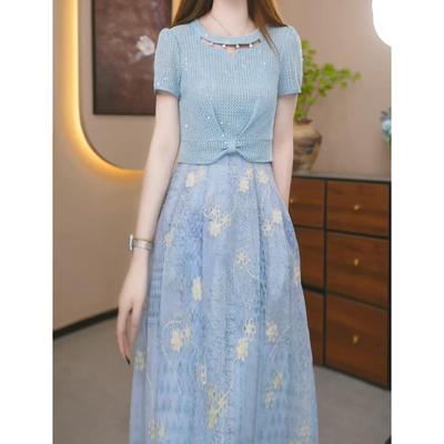高雅气质套装连衣裙女2025夏季新款妈妈装洋气修身减龄过膝中长裙
