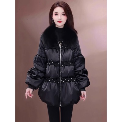 黑色时尚中长款羽绒服女2025冬季新款妈妈装气质百搭加厚保暖大衣