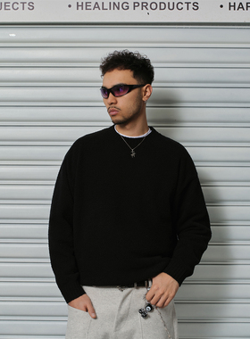 ComicTree C.t 25冬季纯黑色毛绒圆领冬季内搭上衣高级感毛衣男