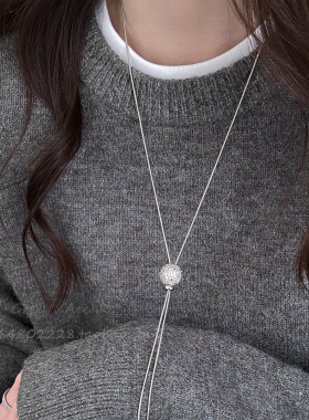 高级感银色皓石流苏毛衣链时尚