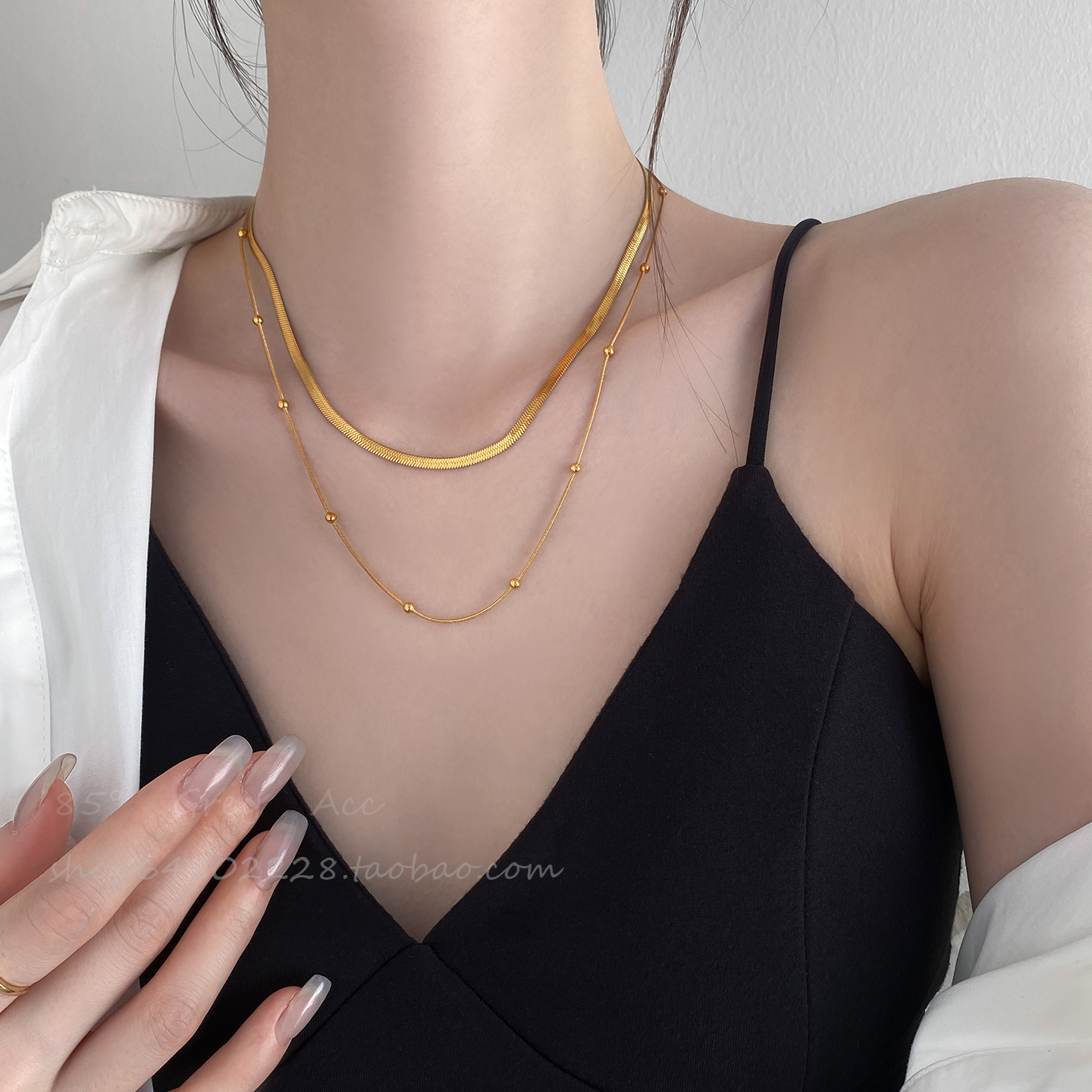 欧美辣妹冷淡风钛钢双层蛇骨链