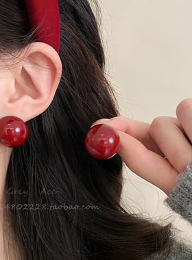 新年红色珍珠耳钉新款2025爆款气质耳环轻奢高级感精致过年耳饰女