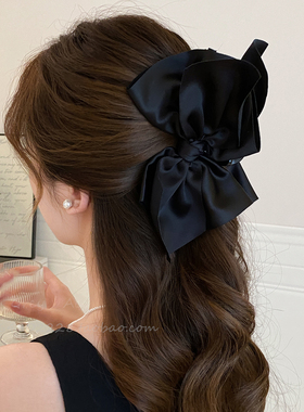 黑色缎面大蝴蝶结抓夹大号发夹女后脑勺2026新款高级感盘发鲨鱼夹