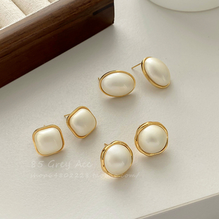 法式 耳饰品 高级感奶白色珍珠耳钉女s925银针气质耳环小众设计时尚