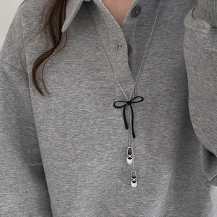 芭蕾风蝴蝶结舞鞋 吊坠项链女Y2K小众设计甜美卫衣链可调节毛衣链