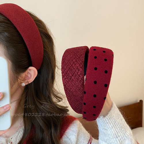 红色丝绒宽边发箍女韩系洗脸发卡