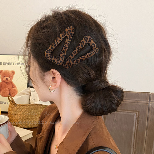 复古豹纹三角发夹女bb夹侧边夹