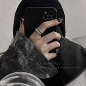 双层肌理锆石开口戒指女秋2026年新款 网红食指戒小众设计指环 个性