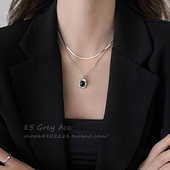 ins冷淡风双层叠戴水晶吊坠项链女高级感锁骨链时尚 蛇骨链脖颈链