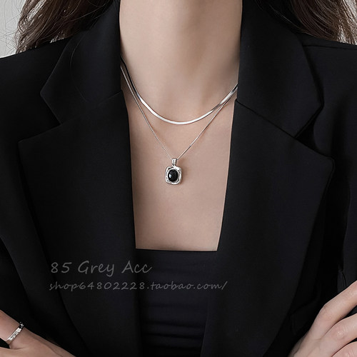 ins冷淡风双层叠戴水晶吊坠项链